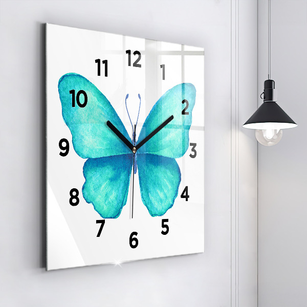 Horloge murale carrée 'Papillon d''été turquoise'