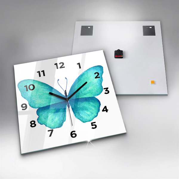 Horloge murale carrée 'Papillon d''été turquoise'