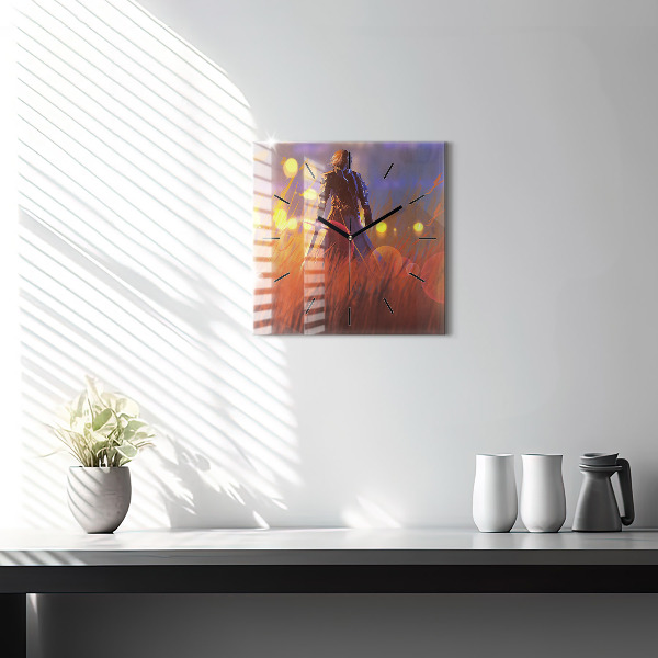 Horloge murale carrée Chevalier avec une épée