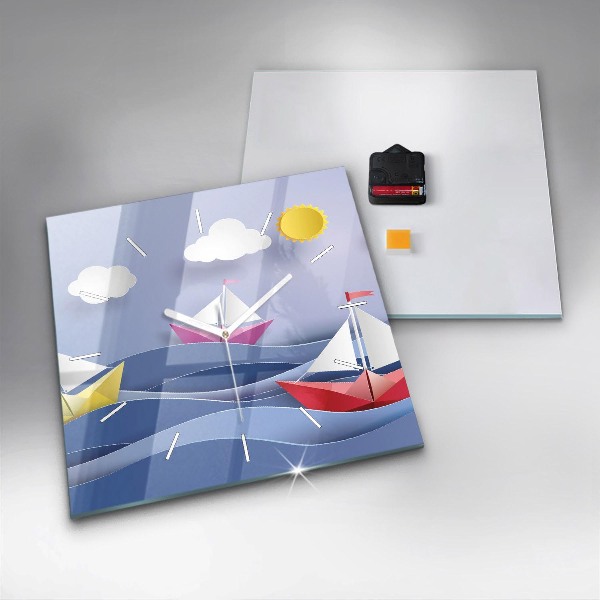 Horloge murale carrée Voiliers colorés en origami