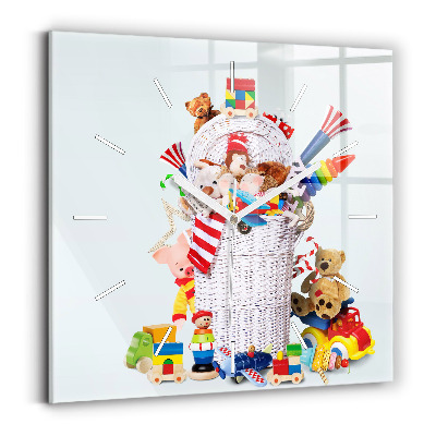 Horloge murale carrée Panier en osier avec jouets