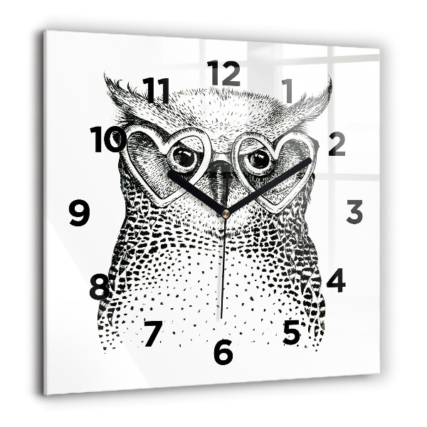 Horloge murale carrée Hibou dessiné avec des lunettes