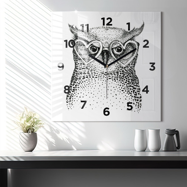 Horloge murale carrée Hibou dessiné avec des lunettes