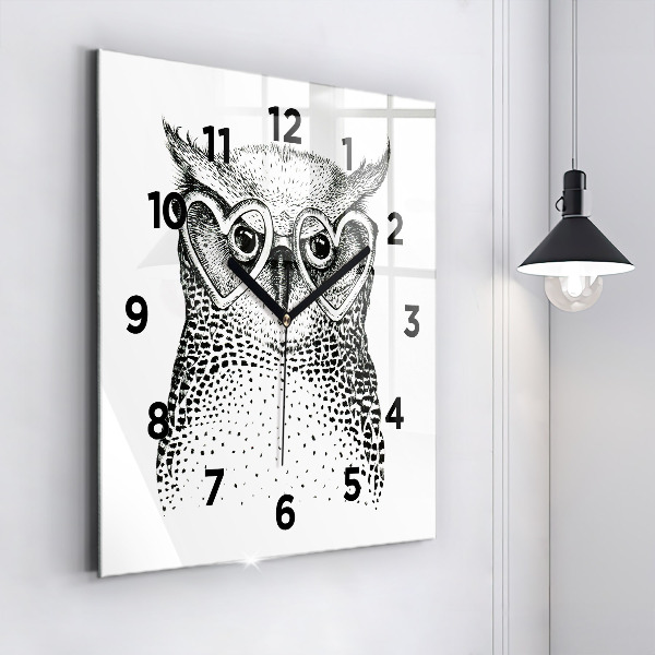 Horloge murale carrée Hibou dessiné avec des lunettes