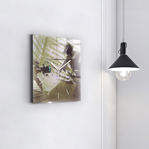 Horloge murale carrée Combat robot contre samouraï