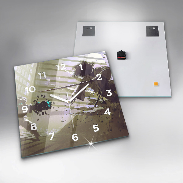 Horloge murale carrée Combat robot contre samouraï