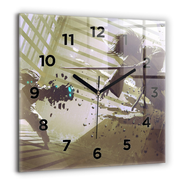 Horloge murale carrée Combat robot contre samouraï