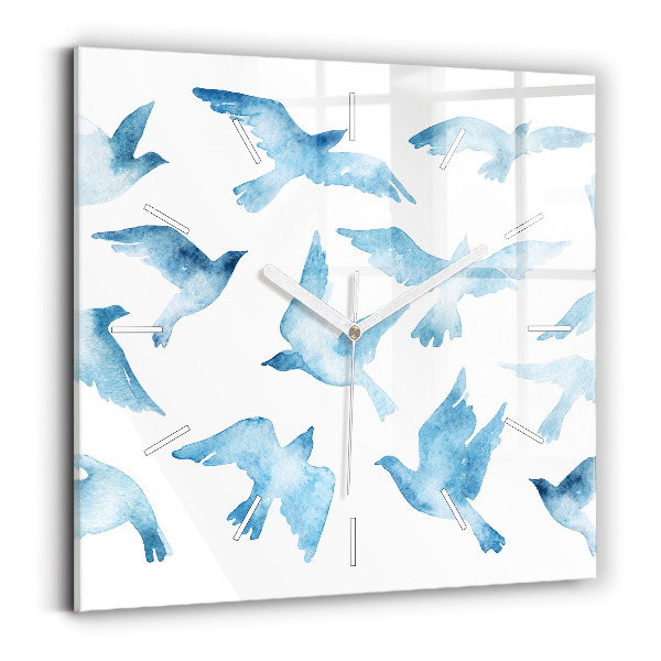 Horloge murale carrée Oiseaux bleus volants
