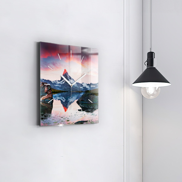 Horloge murale carrée Lac Stellisee Matterhorn