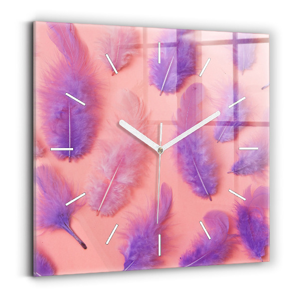 Horloge murale carrée plumes colorées