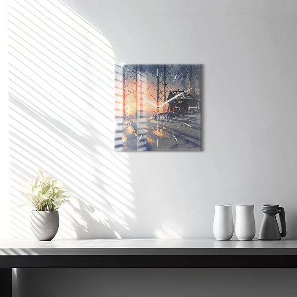 Horloge murale carrée 'Paysage d''arbres d''hiver'