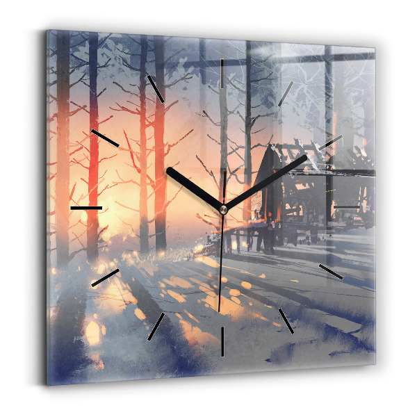 Horloge murale carrée 'Paysage d''arbres d''hiver'