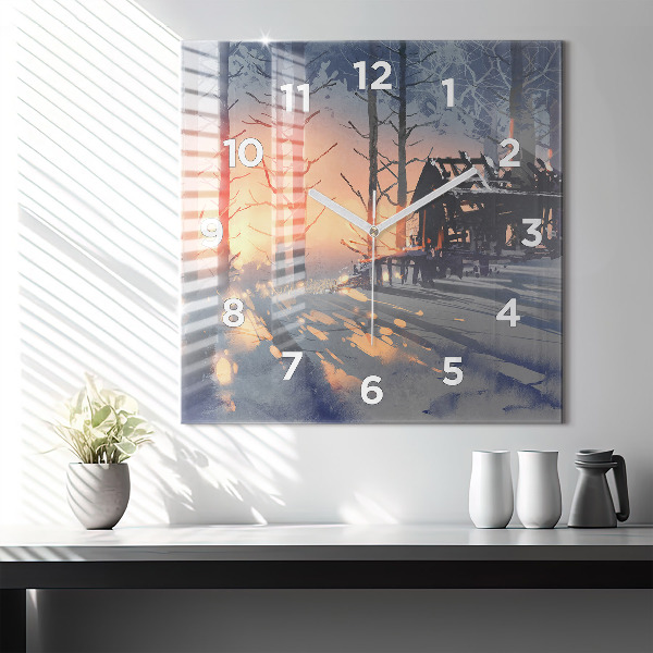 Horloge murale carrée 'Paysage d''arbres d''hiver'
