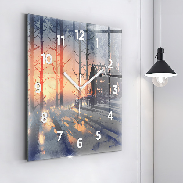 Horloge murale carrée 'Paysage d''arbres d''hiver'