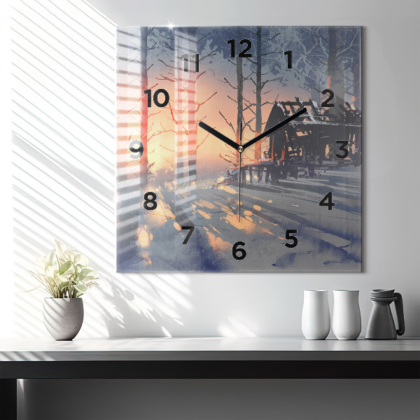 Horloge murale carrée 'Paysage d''arbres d''hiver'