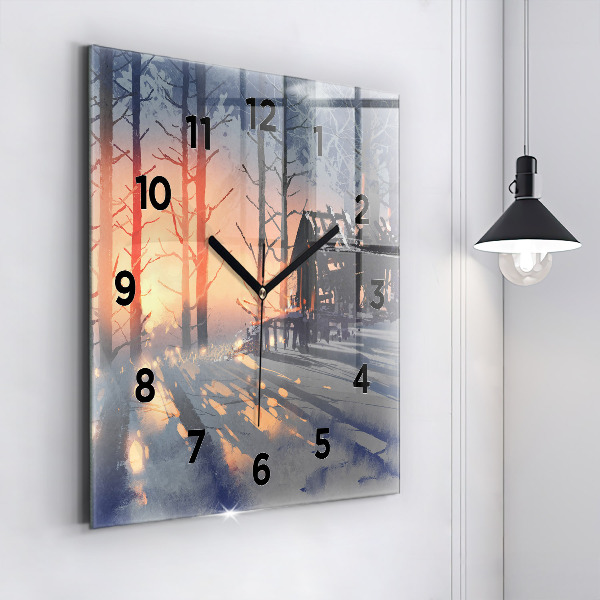 Horloge murale carrée 'Paysage d''arbres d''hiver'