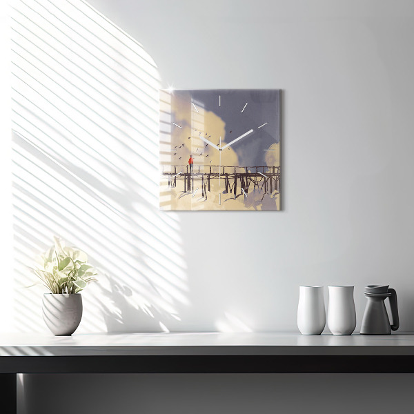Horloge murale carrée 'L''homme sur le vieux pont'