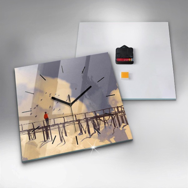 Horloge murale carrée 'L''homme sur le vieux pont'