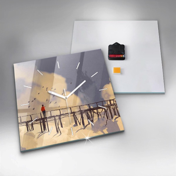 Horloge murale carrée 'L''homme sur le vieux pont'