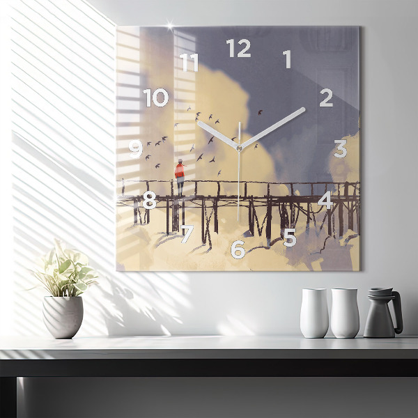 Horloge murale carrée 'L''homme sur le vieux pont'