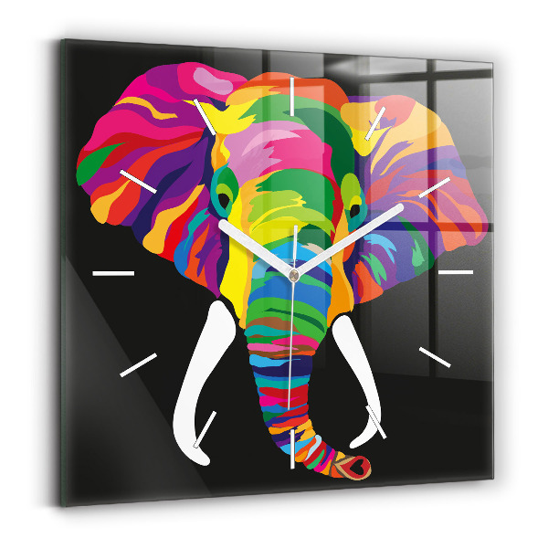 Horloge murale carrée Éléphant coloré