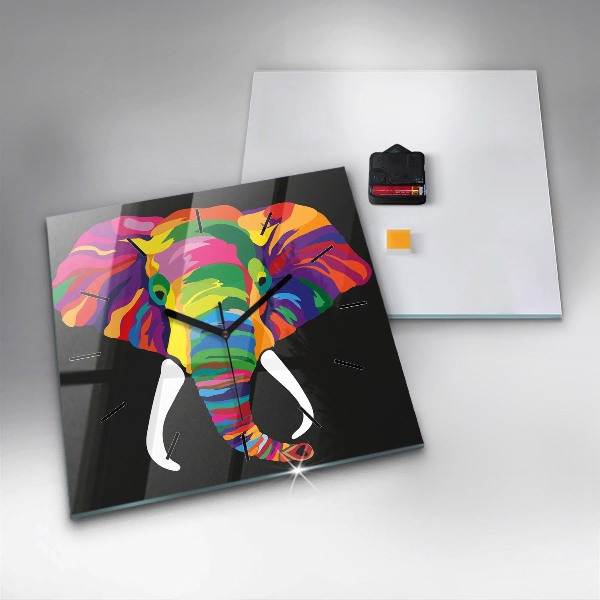Horloge murale carrée Éléphant coloré