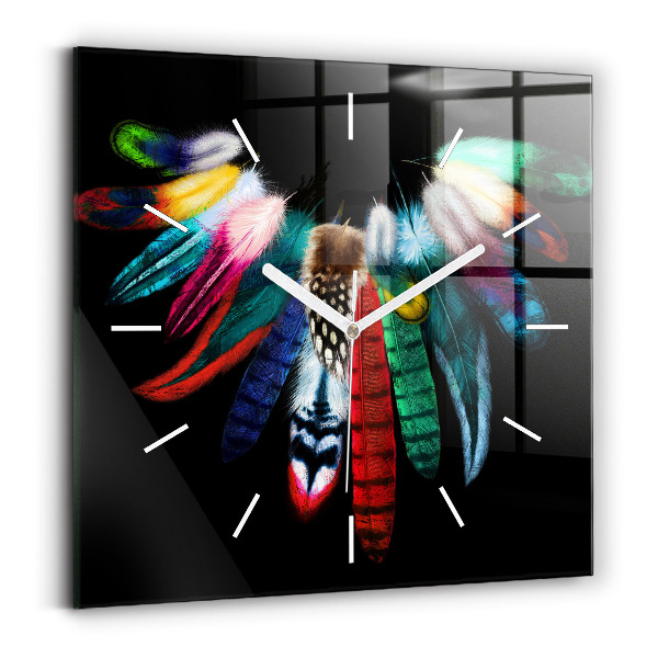 Horloge murale carrée 'Plumes d''oiseaux colorées'