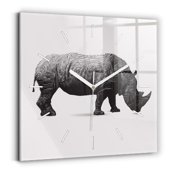 Horloge murale carrée Dessin au trait de rhinocéros