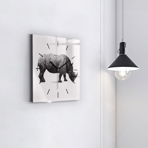 Horloge murale carrée Dessin au trait de rhinocéros