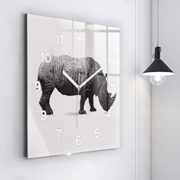 Horloge murale carrée Dessin au trait de rhinocéros