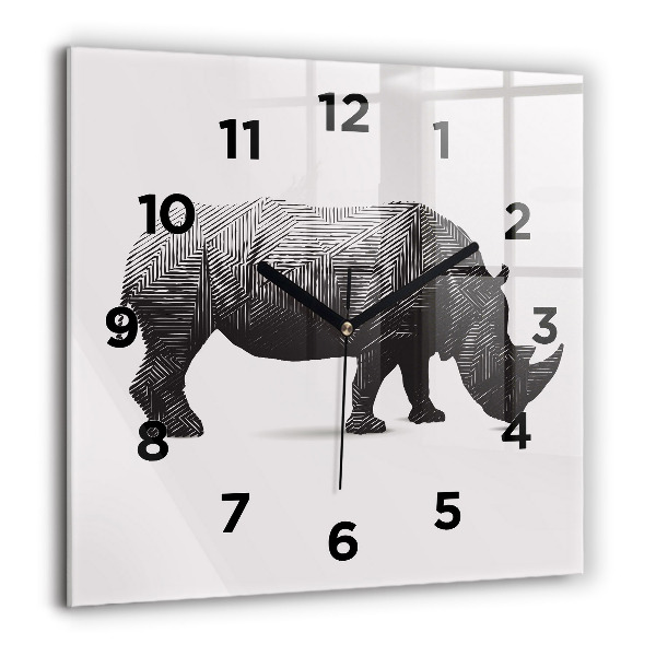 Horloge murale carrée Dessin au trait de rhinocéros