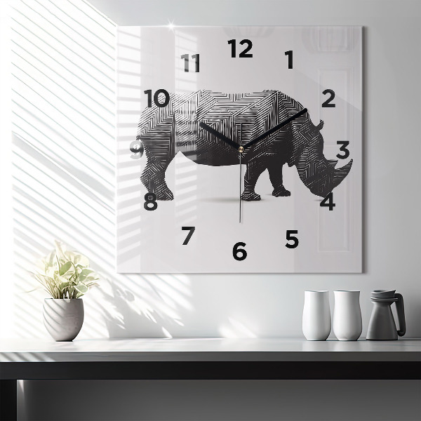 Horloge murale carrée Dessin au trait de rhinocéros