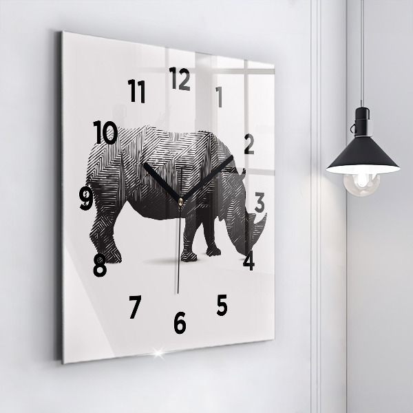 Horloge murale carrée Dessin au trait de rhinocéros