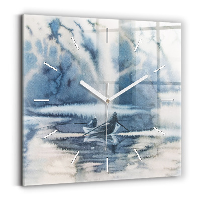 Horloge murale carrée Pêcheur sur le lac