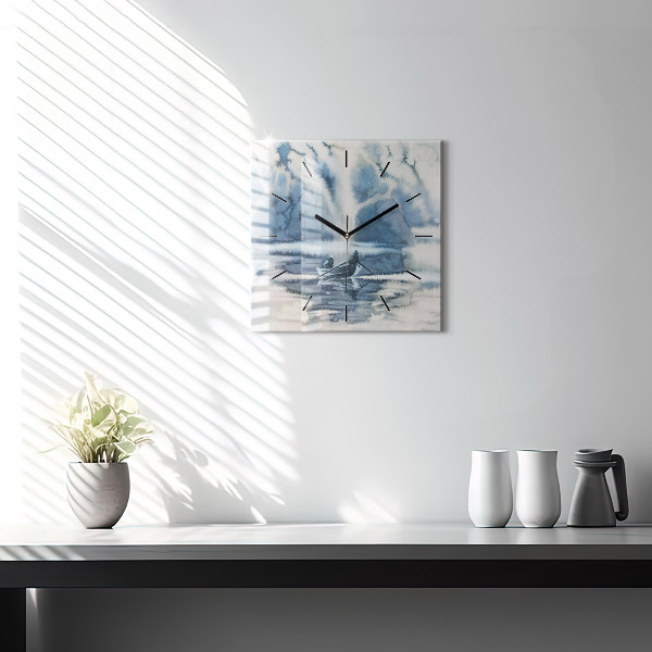 Horloge murale carrée Pêcheur sur le lac