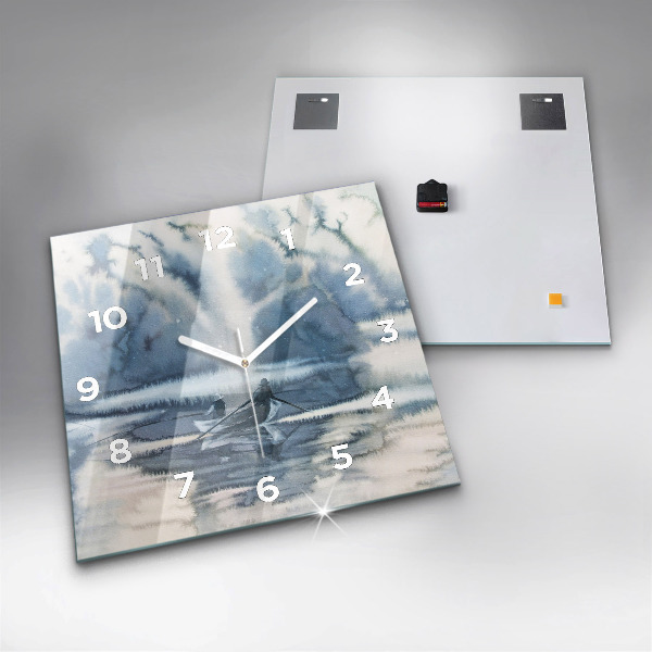 Horloge murale carrée Pêcheur sur le lac