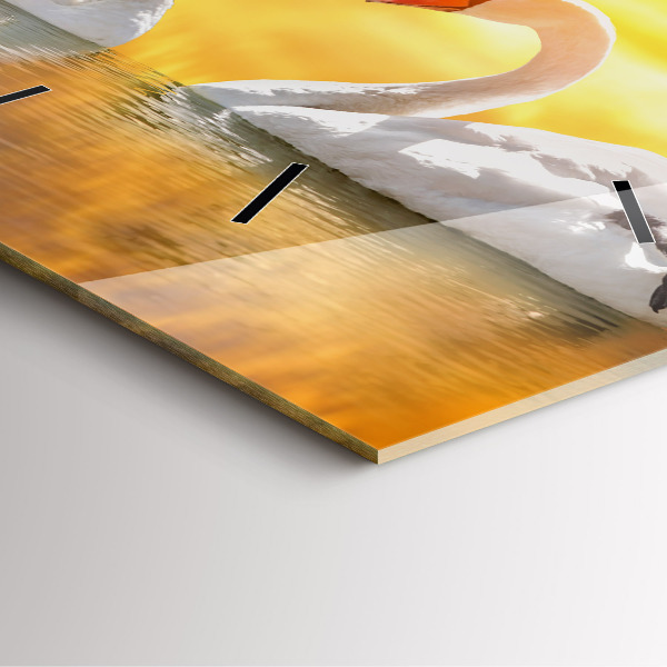 Horloge murale carrée Cygnes amoureux