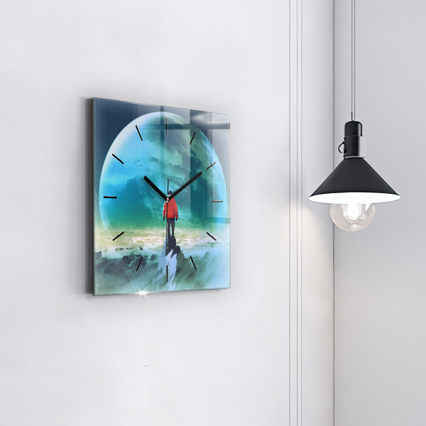 Horloge murale carrée 'L''homme dans la lune'