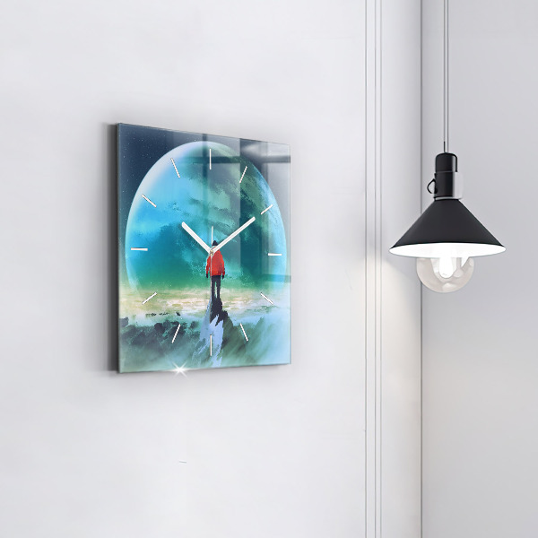 Horloge murale carrée 'L''homme dans la lune'