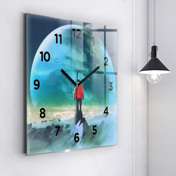 Horloge murale carrée 'L''homme dans la lune'