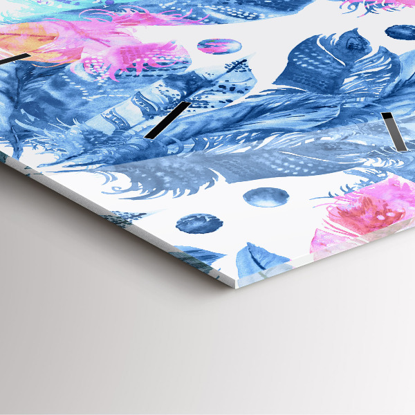 Horloge murale carrée Plumes colorées