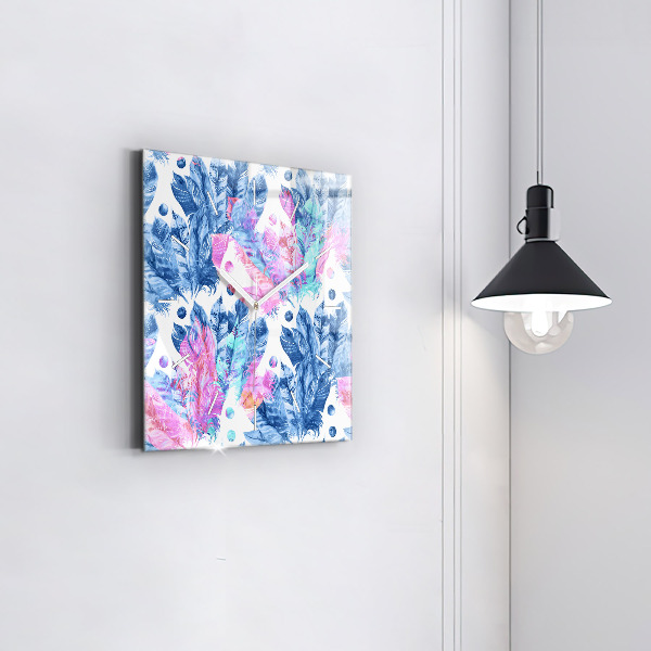 Horloge murale carrée Plumes colorées