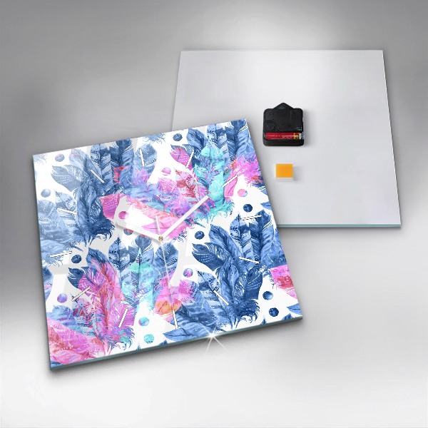 Horloge murale carrée Plumes colorées