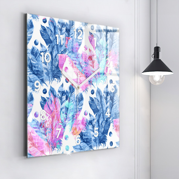 Horloge murale carrée Plumes colorées