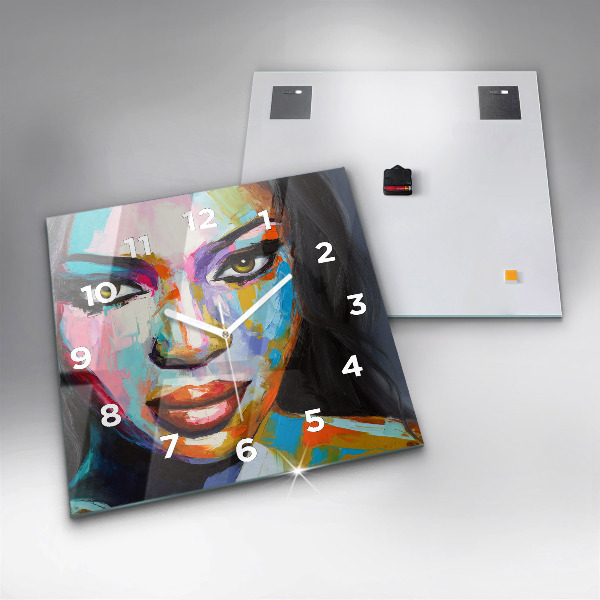 Horloge murale carrée Visage de femme coloré