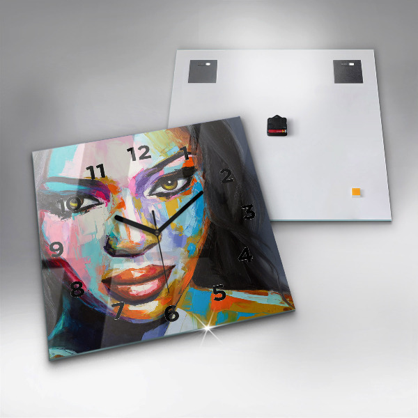 Horloge murale carrée Visage de femme coloré