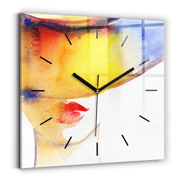 Horloge murale carrée Femme au chapeau