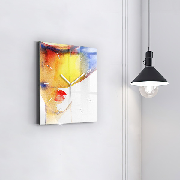 Horloge murale carrée Femme au chapeau