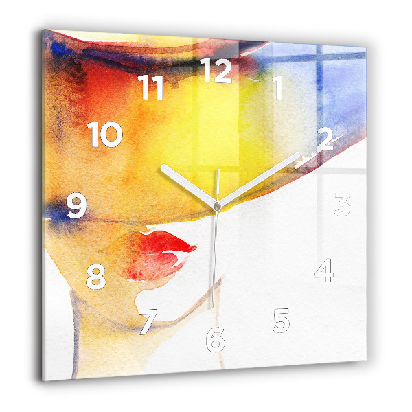 Horloge murale carrée Femme au chapeau