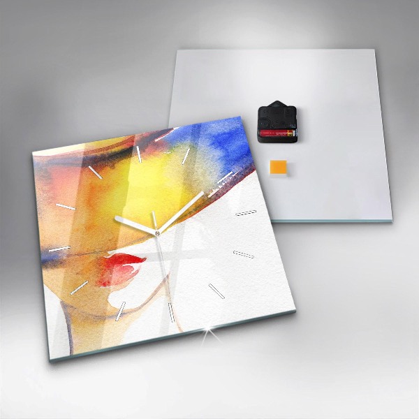 Horloge murale carrée Femme au chapeau